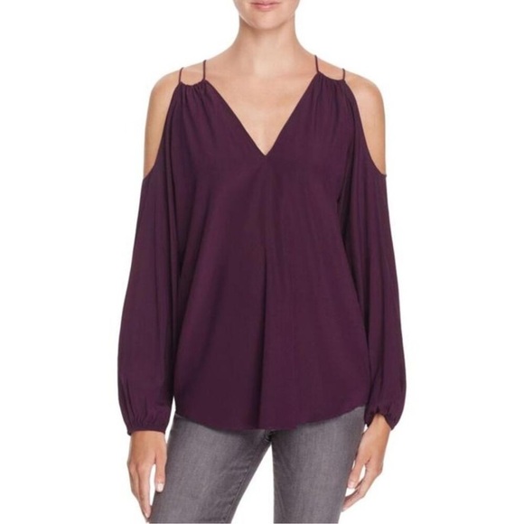 EUC - Ramy Brook Silk Gigi Cold Shoulder V Neck Blouse - size XS - Picture 1 of 4
